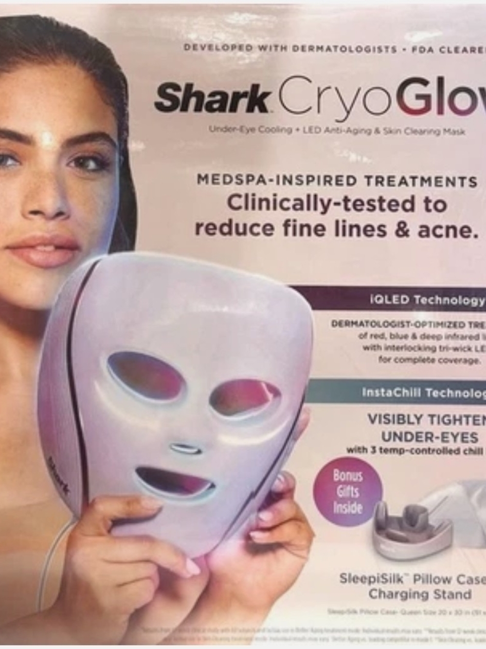 Shark CryoGlow LED Cooling Face Mask in Pink - Under-Eye Therapy